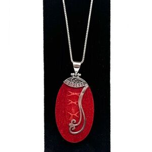 Sterling Silver and Coral Pendant Necklace